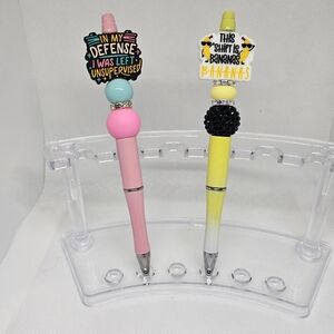 Work Related Funny Sayings Bling and Beaded Pen Black Ink